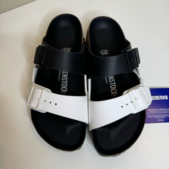 NEW Birkenstock Arizona Split Two-Strap Black & White Sandals size 5 - Picture 5 of 9